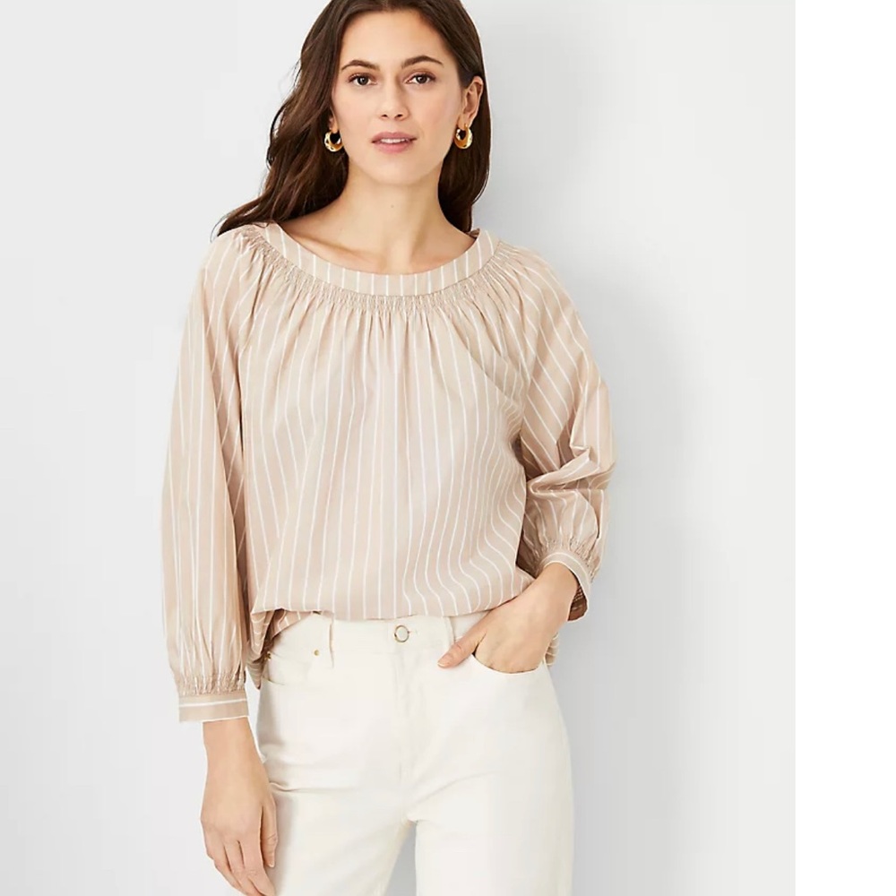 Ann Taylor Striped Smocked Boatneck Top